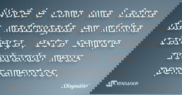 Você é como uma ladra da madrugada em minha cabeça, esta sempre roubando meus pensamentos.... Frase de Thegeliel.