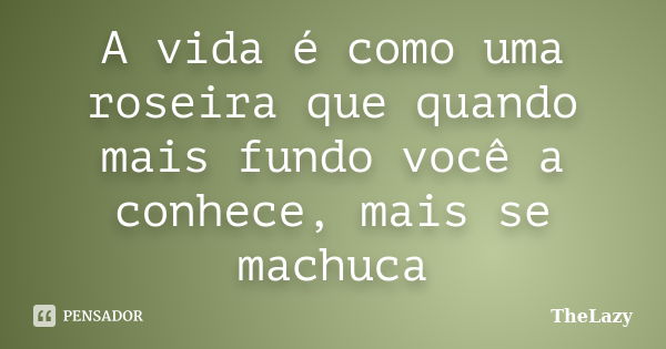 A vida é como uma roseira que quando mais fundo você a conhece, mais se machuca... Frase de TheLazy.