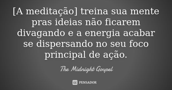 [A meditação] treina sua mente pras ideias não ficarem divagando e a energia acabar se dispersando no seu foco principal de ação.... Frase de The Midnight Gospel.