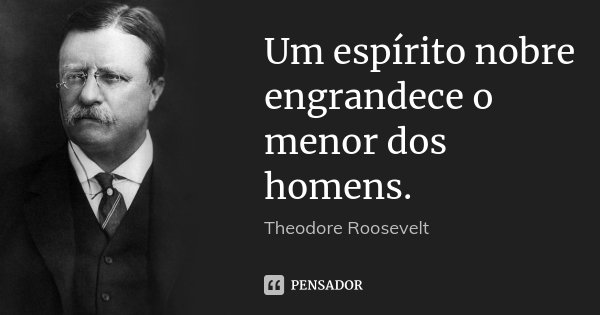 Um espírito nobre engrandece o menor dos homens.... Frase de Theodore Roosevelt.