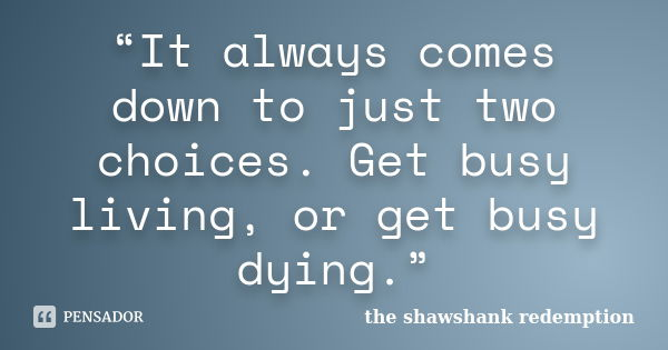 “It always comes down to just two choices. Get busy living, or get busy dying.”... Frase de the shawshank redemption.