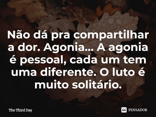 ⁠Não dá pra compartilhar a dor. Agonia… A agonia é pessoal, cada um tem uma diferente. O luto é muito solitário.... Frase de The Third Day.