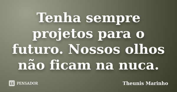 Tenha sempre projetos para o futuro. Nossos olhos não ficam na nuca.... Frase de Theunis Marinho.