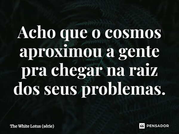 ⁠Acho que o cosmos aproximou a gente pra chegar na raiz dos seus problemas.... Frase de The White Lotus (série).