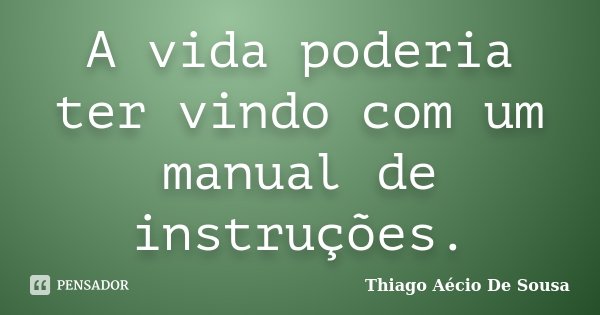A vida poderia ter vindo com um manual de instruções.... Frase de Thiago Aécio de Sousa.