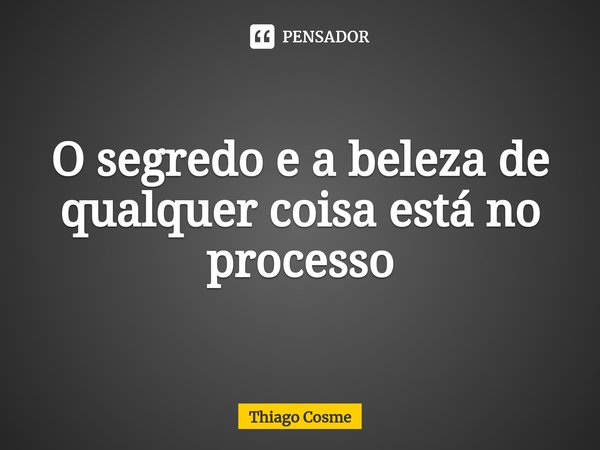 ⁠O segredo e a beleza de qualquer coisa está no processo... Frase de Thiago Cosme.