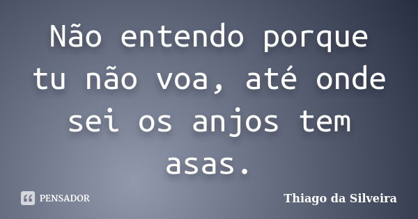 Não entendo porque tu não voa, até onde sei os anjos tem asas.... Frase de Thiago da Silveira.