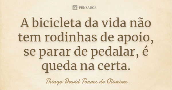 A bicicleta da vida não tem rodinhas de apoio, se parar de pedalar, é queda na certa.... Frase de Thiago David Torres de Oliveira.