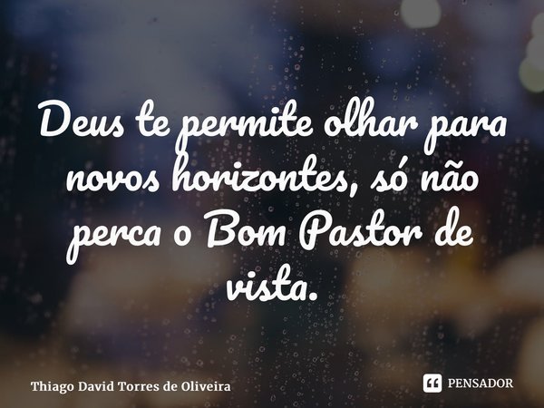 ⁠Deus te permite olhar para novos horizontes, só não perca o Bom Pastor de vista.... Frase de Thiago David Torres de Oliveira.
