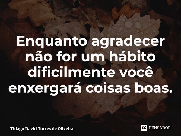 ⁠Enquanto agradecer não for um hábito dificilmente você enxergará coisas boas.... Frase de Thiago David Torres de Oliveira.