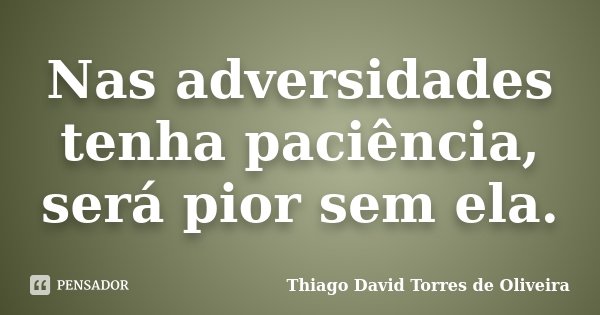 Nas adversidades tenha paciência, será pior sem ela.... Frase de Thiago David Torres de Oliveira.