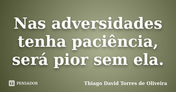 Nas adversidades tenha paciência, será pior sem ela.... Frase de Thiago David Torres de Oliveira.