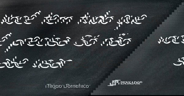 Você tem tudo que você precisa Só não sabe usar... Frase de Thiago Domenico.