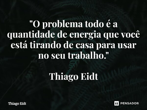 "O problema todo é a quantidade de energia que você está tirando de casa para usar no seu trabalho." Thiago Eidt... Frase de Thiago Eidt.