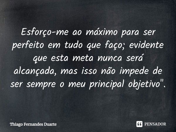 Esforço-me ao máximo para ser perfeito em tudo que faço; evidente que esta meta nunca será alcançada, mas isso não impede de ser sempre o meu principal objetivo... Frase de Thiago Fernandes Duarte.