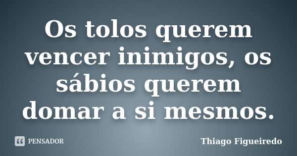 Os tolos querem vencer inimigos, os sábios querem domar a si mesmos.... Frase de Thiago Figueiredo.