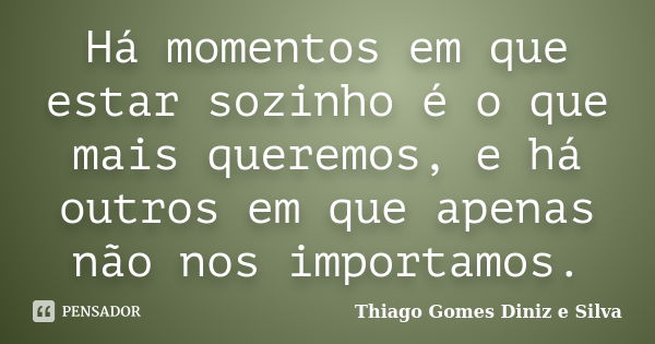 Há momentos em que estar sozinho é o que mais queremos, e há outros em que apenas não nos importamos.... Frase de Thiago Gomes Diniz e Silva.