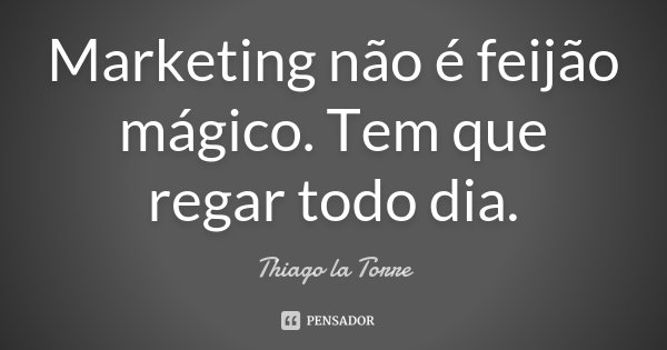 Marketing não é feijão mágico. Tem que regar todo dia.... Frase de Thiago la Torre.
