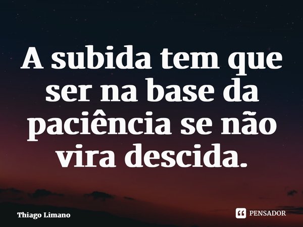 ⁠A subida tem que ser na base da paciência se não vira descida.... Frase de Thiago Limano.