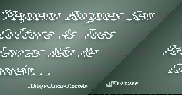 “Pequeno Burgues Sem Cultura As Tuas Palavras Não Me Convém...... Frase de Thiago Lucas Correia.