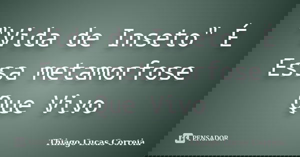 "Vida de Inseto" É Essa metamorfose Que Vivo... Frase de Thiago Lucas Correia.