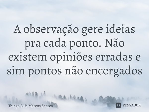 A observação gere ideias pra cada ponto. Não existem opiniões erradas e sim pontos não encergados... Frase de Thiago Luis Mateus Santos.