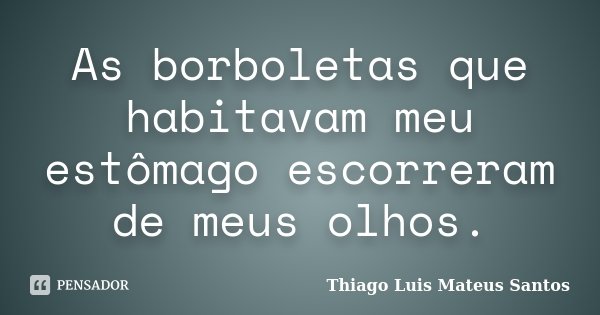 As borboletas que habitavam meu estômago escorreram de meus olhos.... Frase de Thiago Luis Mateus Santos.