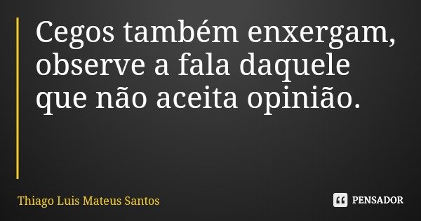 Cegos também enxergam, observe a fala daquele que não aceita opinião.... Frase de Thiago Luis Mateus Santos.