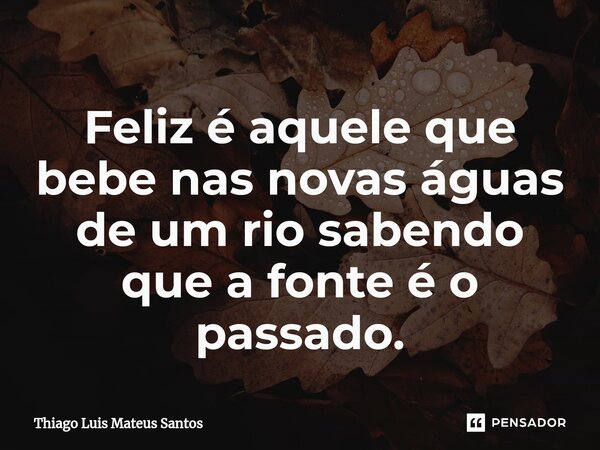 ⁠Feliz é aquele que bebe nas novas águas de um rio sabendo que a fonte é o passado.... Frase de Thiago Luis Mateus Santos.