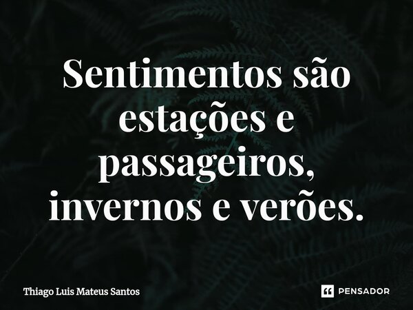 ⁠Sentimentos são estações e passageiros, invernos e verões.... Frase de Thiago Luis Mateus Santos.