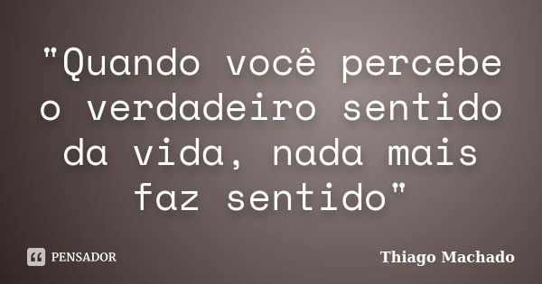 "Quando você percebe o verdadeiro sentido da vida, nada mais faz sentido"... Frase de Thiago Machado.