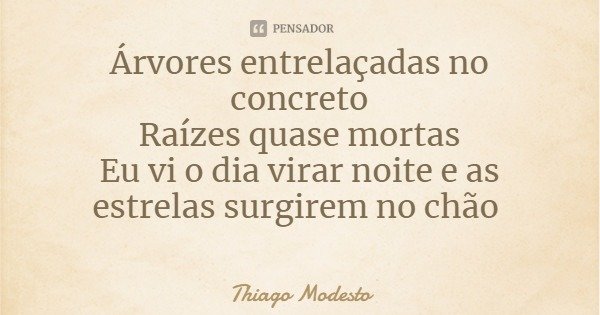 Árvores entrelaçadas no concreto
Raízes quase mortas
Eu vi o dia virar noite e as estrelas surgirem no chão... Frase de Thiago Modesto.