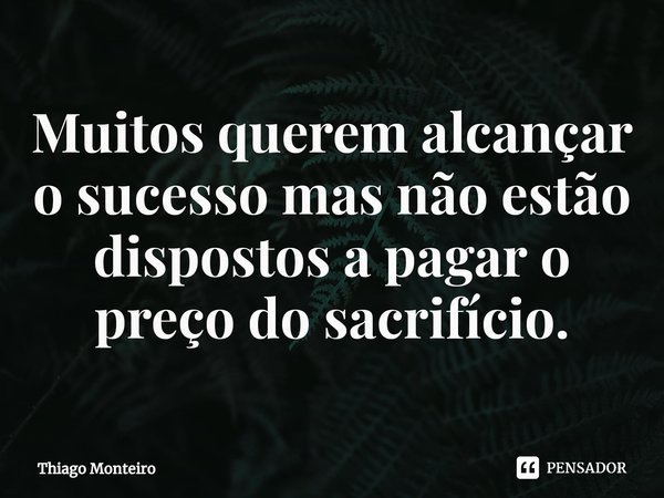 ⁠Muitos querem alcançar o sucesso mas não estão dispostos a pagar o preço do sacrifício.... Frase de Thiago Monteiro.