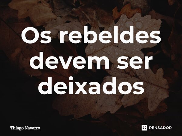 Os rebeldes devem ser deixados... Frase de Thiago Navarro.