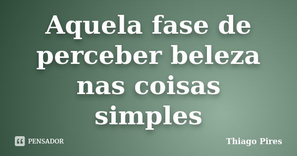 Aquela fase de perceber beleza nas coisas simples... Frase de Thiago Pires.