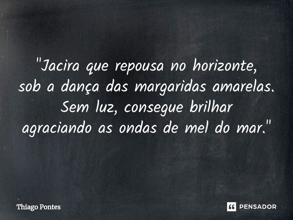 ⁠"Jacira que repousa no horizonte, sob a dança das margaridas amarelas. Sem luz, consegue brilhar agraciando as ondas de mel do mar."... Frase de Thiago Pontes.