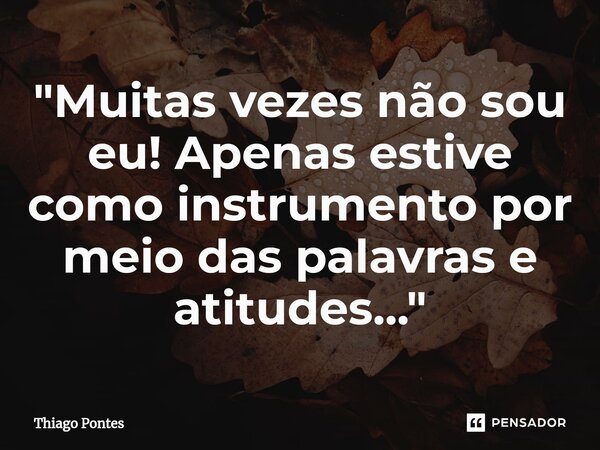 ⁠"Muitas vezes não sou eu! Apenas estive como instrumento por meio das palavras e atitudes..."... Frase de Thiago Pontes.