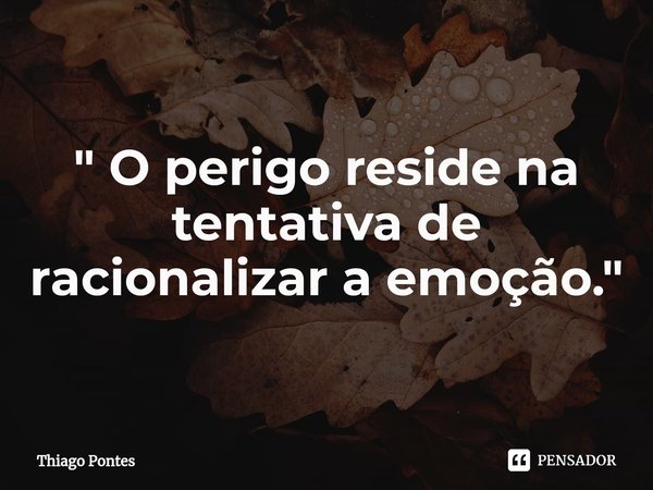 ⁠" O perigo reside na tentativa de racionalizar a emoção."... Frase de Thiago Pontes.