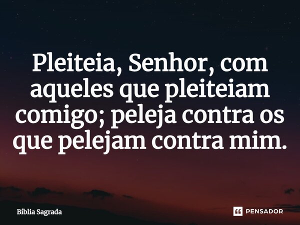 Pleiteia, Senhor, com aqueles que pleiteiam comigo; peleja contra os que pelejam contra mim.... Frase de Bíblia Sagrada.