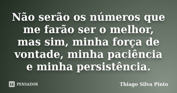 Não serão os números que me farão ser o melhor, mas sim, minha força de vontade, minha paciência e minha persistência.... Frase de Thiago Silva Pinto.