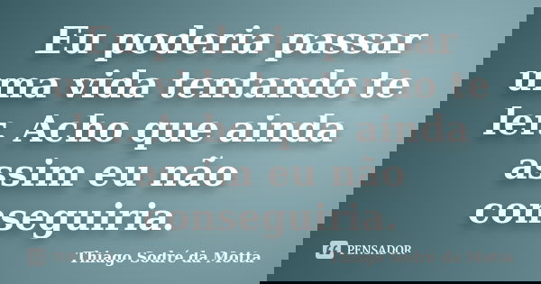 Eu poderia passar uma vida tentando te ler. Acho que ainda assim eu não conseguiria.... Frase de Thiago Sodré da Motta.