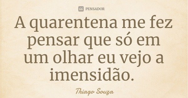 A quarentena me fez pensar que só em um olhar eu vejo a imensidão.... Frase de Thiago Souza.