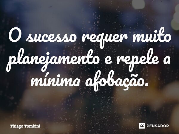 ⁠O sucesso requer muito planejamento e repele a mínima afobação.... Frase de Thiago Tombini.