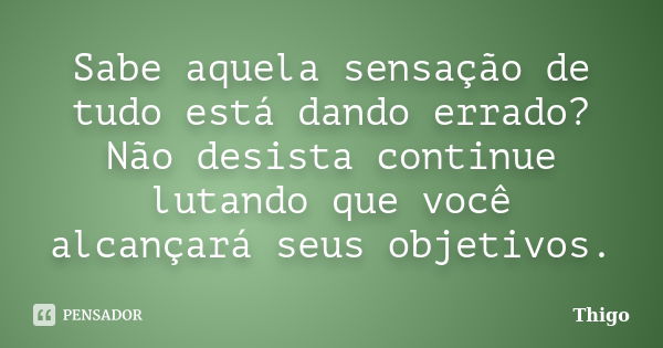 Sabe aquela sensação de tudo está dando errado? Não desista continue lutando que você alcançará seus objetivos.... Frase de Thigo.