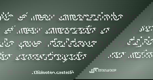 Vc é meu amorzinho vc é meu amorzão o tijolo que faltava na minha construção... Frase de Thimoteo castello.