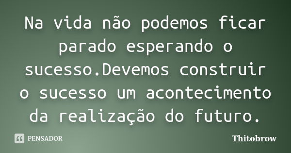 Na vida não podemos ficar parado esperando o sucesso.Devemos construir o sucesso um acontecimento da realização do futuro.... Frase de Thitobrow.