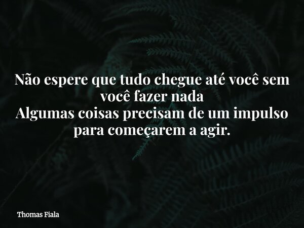 Não espere que tudo chegue até você sem você fazer nada Algumas coisas precisam de um impulso para começarem a agir.... Frase de Thomas Fiala.