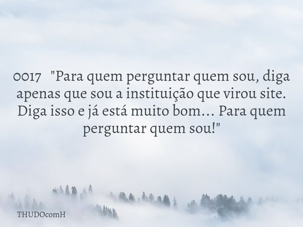 0017 "Para quem perguntar quem sou, diga apenas que sou a instituição que virou site. Diga isso e já está muito bom... Para quem perguntar quem sou!"... Frase de THUDOcomH.