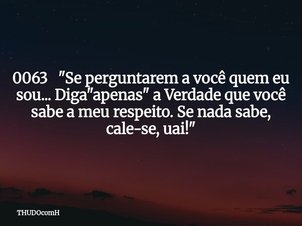 0063 "Se perguntarem a você quem eu sou... Diga "apenas" a Verdade que você sabe a meu respeito. Se nada sabe, cale-se, uai!"... Frase de THUDOcomH.