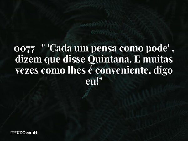 0077 " 'Cada um pensa como pode' , dizem que disse Quintana. E muitas vezes como lhes é conveniente, digo eu!"... Frase de THUDOcomH.